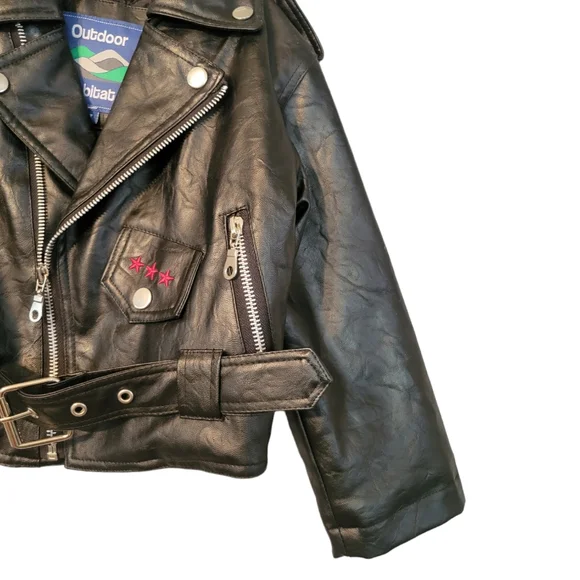 Outdoor HabitatBlack Boys Faux Motorcycle USA Leather Jacket Eagle Size 2T